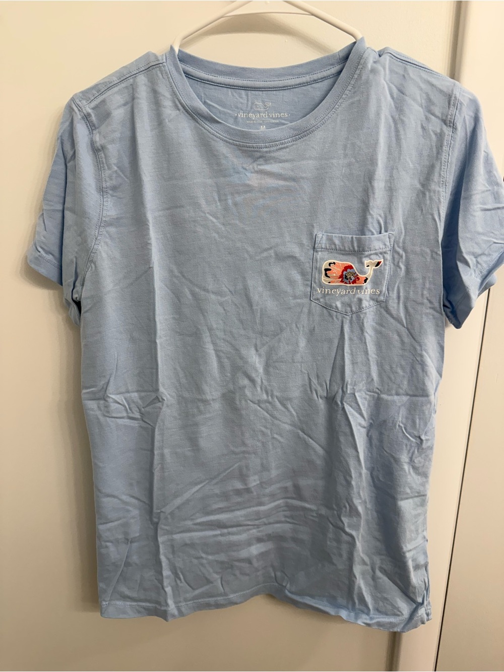 Vineyard Vines Light Blue Pocket Tee with Whale Patch